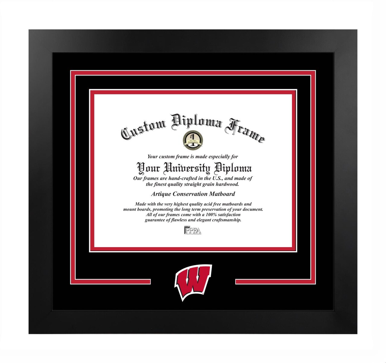 Wisconsin Badgers 10w x 8h Spirit Diploma Manhattan Black Frame with Bonus Campus Images Lithograph (value savings $59)